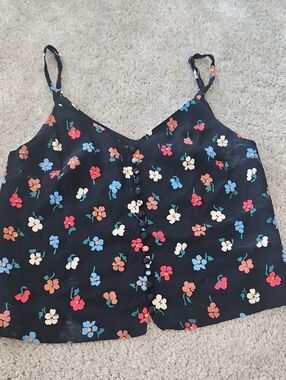 Madewell Black Floral Cami with Colorful Accents